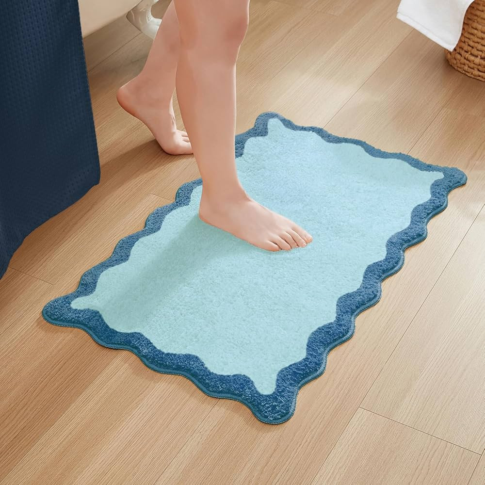 MONDAY MOOSE Bath Mat with Scalloped Wavy Ripple Design, Microfiber Absorbent Non Slip Tufted Rug... | Amazon (US)