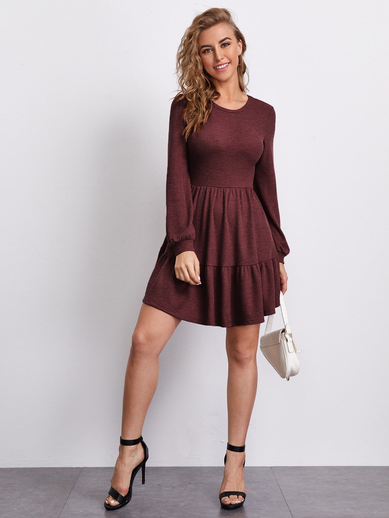 SHEIN Flounce Hem Solid Dress | SHEIN