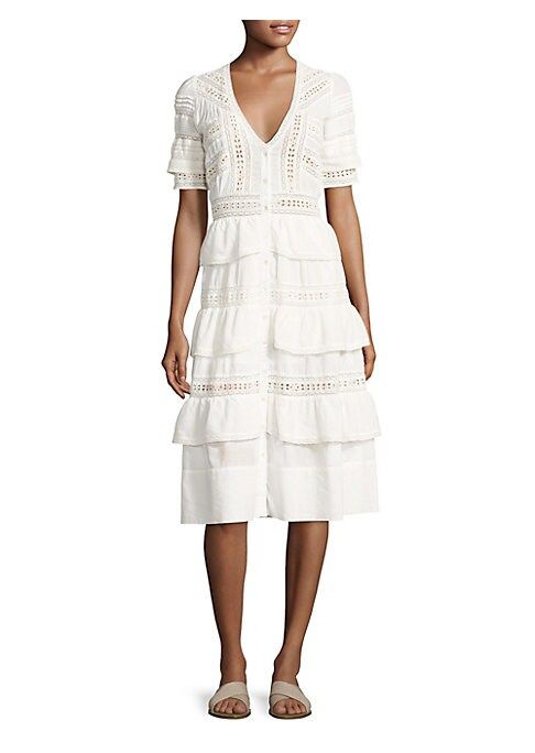 LoveShackFancy Women's Rebecca Eyelet Ruffle Dress - Antique White - Size Large | Saks Fifth Avenue