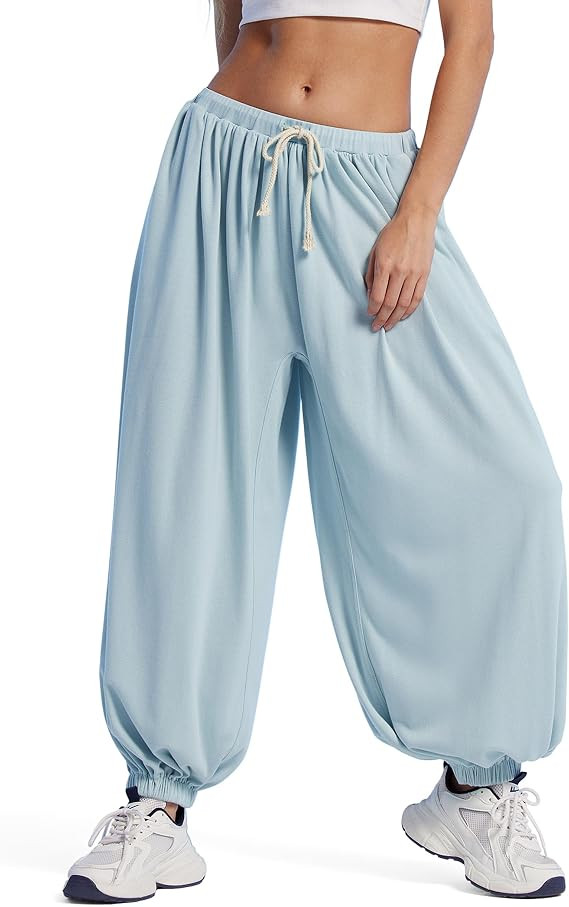 MOOSLOVER Women Pleated Balloon Pants Elastic Waist Baggy Harem Pant Comfy Loose Casual Workout P... | Amazon (US)