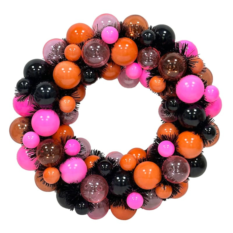 Tricky Treats Black, Pink & Orange Ornament Wreath, 15" | At Home