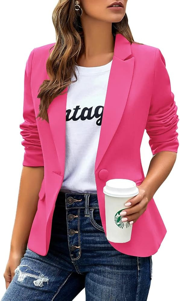 Womens Casual Blazers Long Sleeve Lapel Button Slim Work Office Blazer Jacket | Amazon (US)