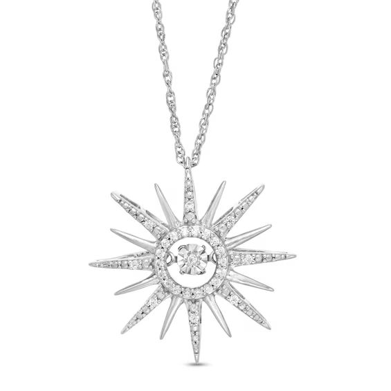 0.09 CT. T.W. Diamond Sunburst Pendant in Sterling Silver | Zales