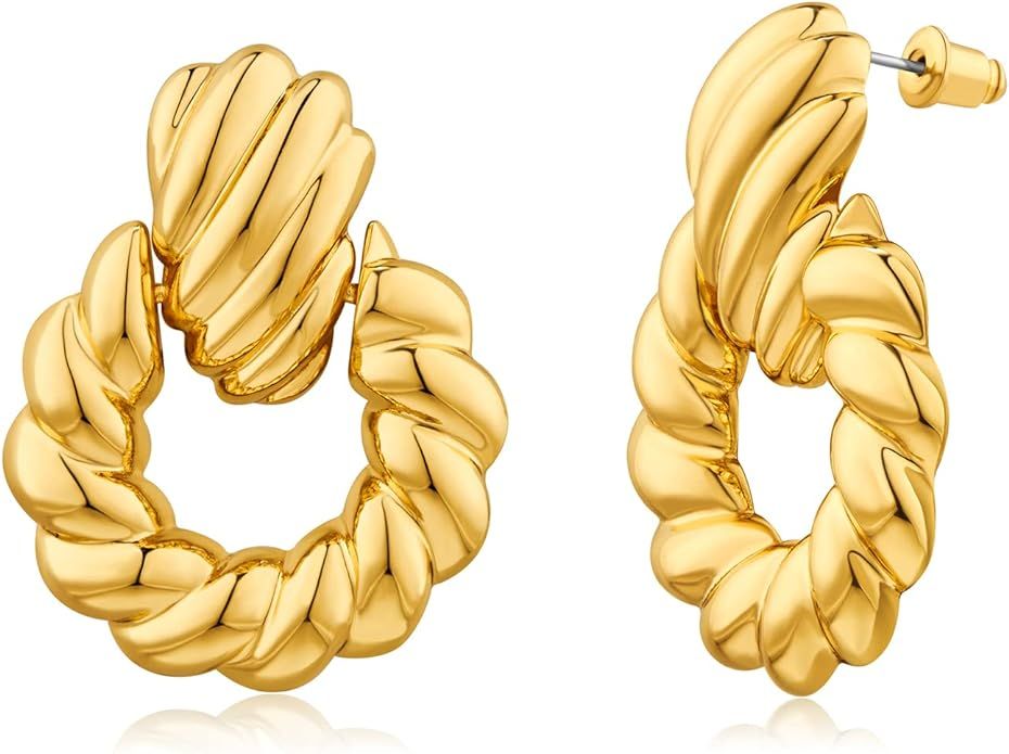 NEPULOY Gold Drop Dangle Earrings for Women Gold Statement Earrings Door Konck Shape Earrings Tre... | Amazon (US)
