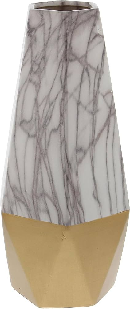 CosmoLiving by Cosmopolitan Ceramic Decorative Vase Faux Marble Centerpiece Vase with Gold Base, ... | Amazon (US)