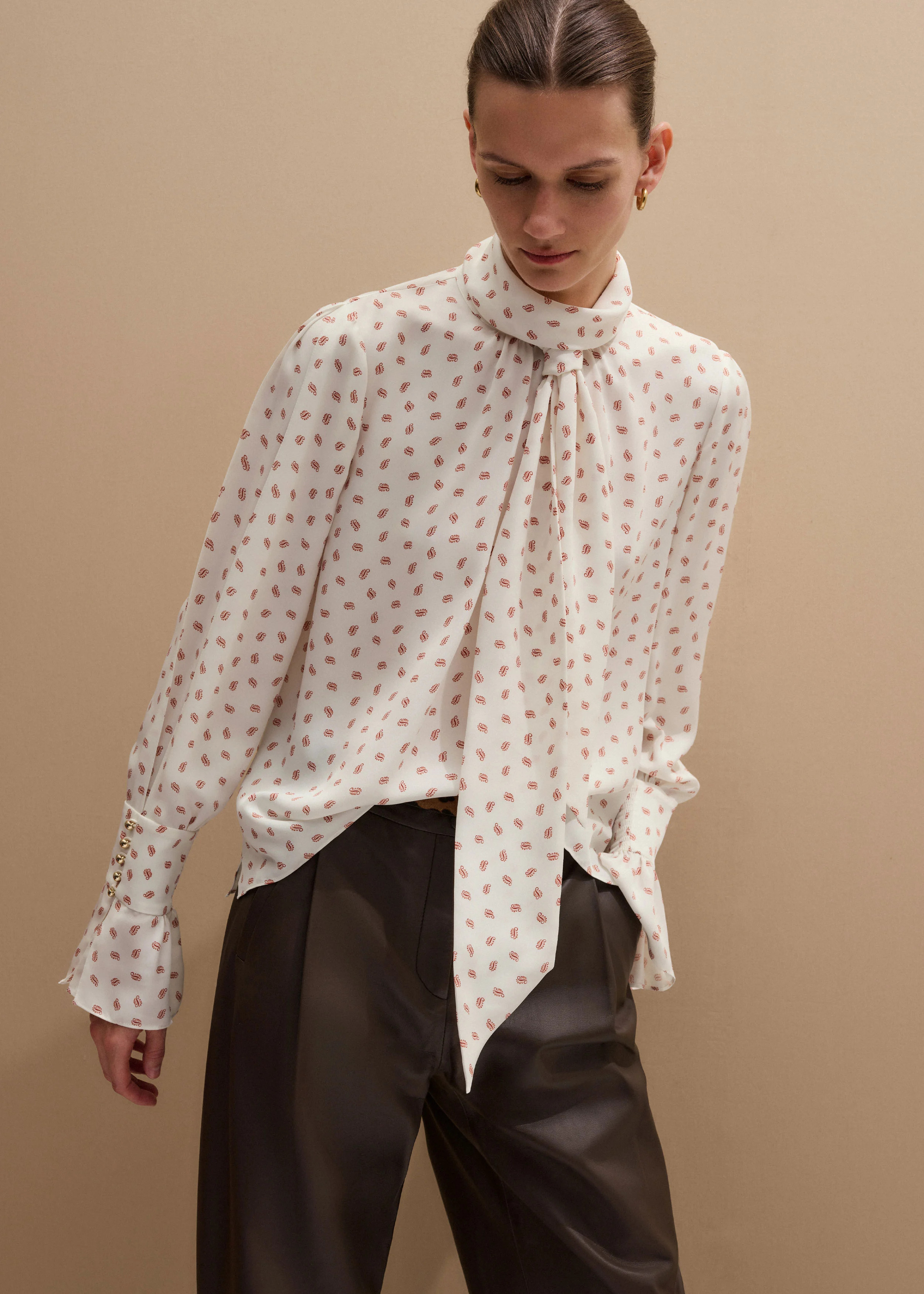 Straight Blouse + Tie Fluid Matte Silk | ME+EM Global (Excluding US)
