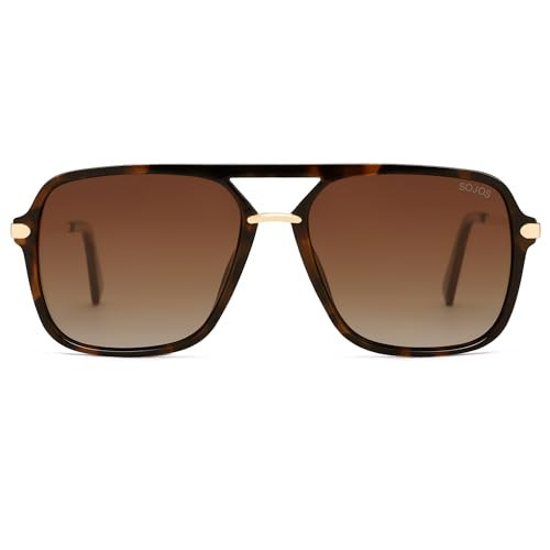 SOJOS Sunglasses for Women & Men, Square, Retro, Polarized Lens, Trendy Aviator, 90s Shades (SJ2229,Brown Tortoise Frame/Brown Grading Lens) | Amazon (US)