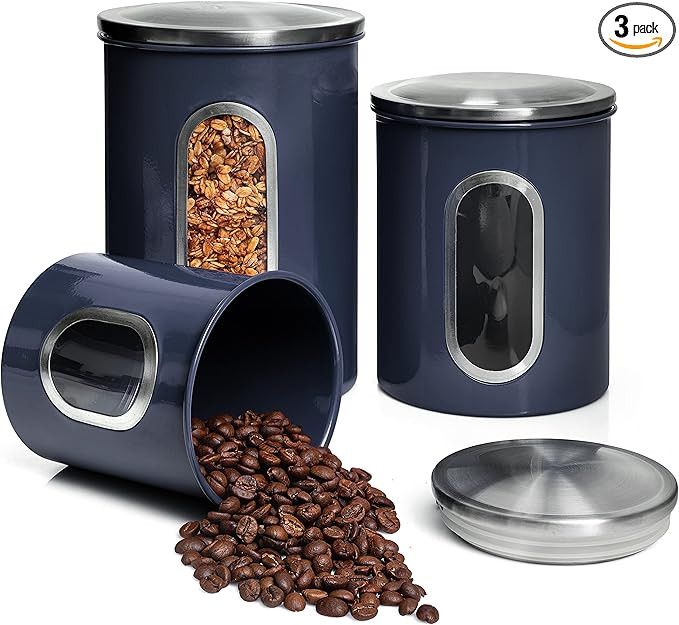 Mixpresso 3 Piece Blue Canisters Sets For The Kitchen, Kitchen Jars With See Through Window, Airt... | Amazon (US)