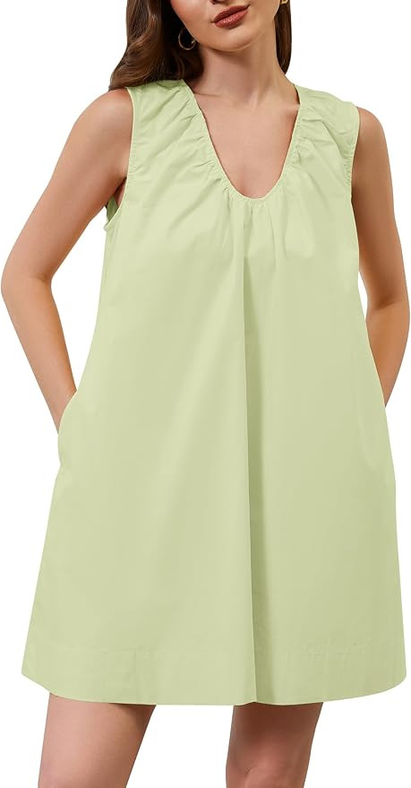 Livtany Women's Scoop Neck Babydoll Cute Mini Dress Flowy Sleeveless Short Dress Ruched Loose Fit... | Amazon (US)