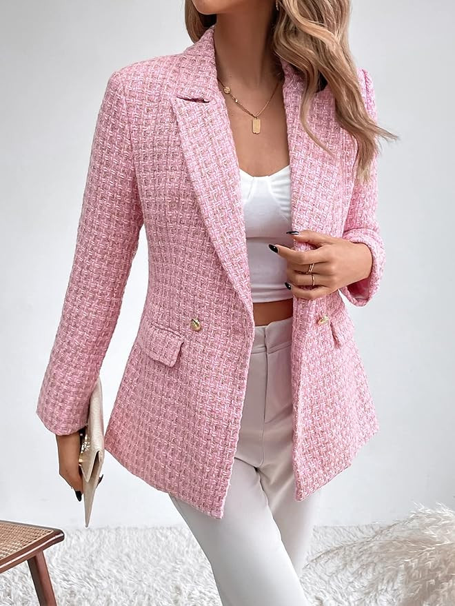 Women Fashion Blazers Lapel Collar Double Button Blazer for womenb Casual Blazers | Amazon (US)