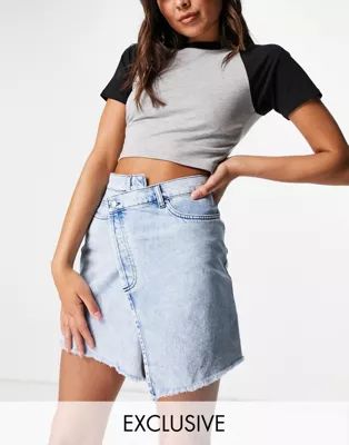 Reclaimed Vintage inspired denim skirt with cross over waistband in sustainable bleach wash | ASO... | ASOS (Global)