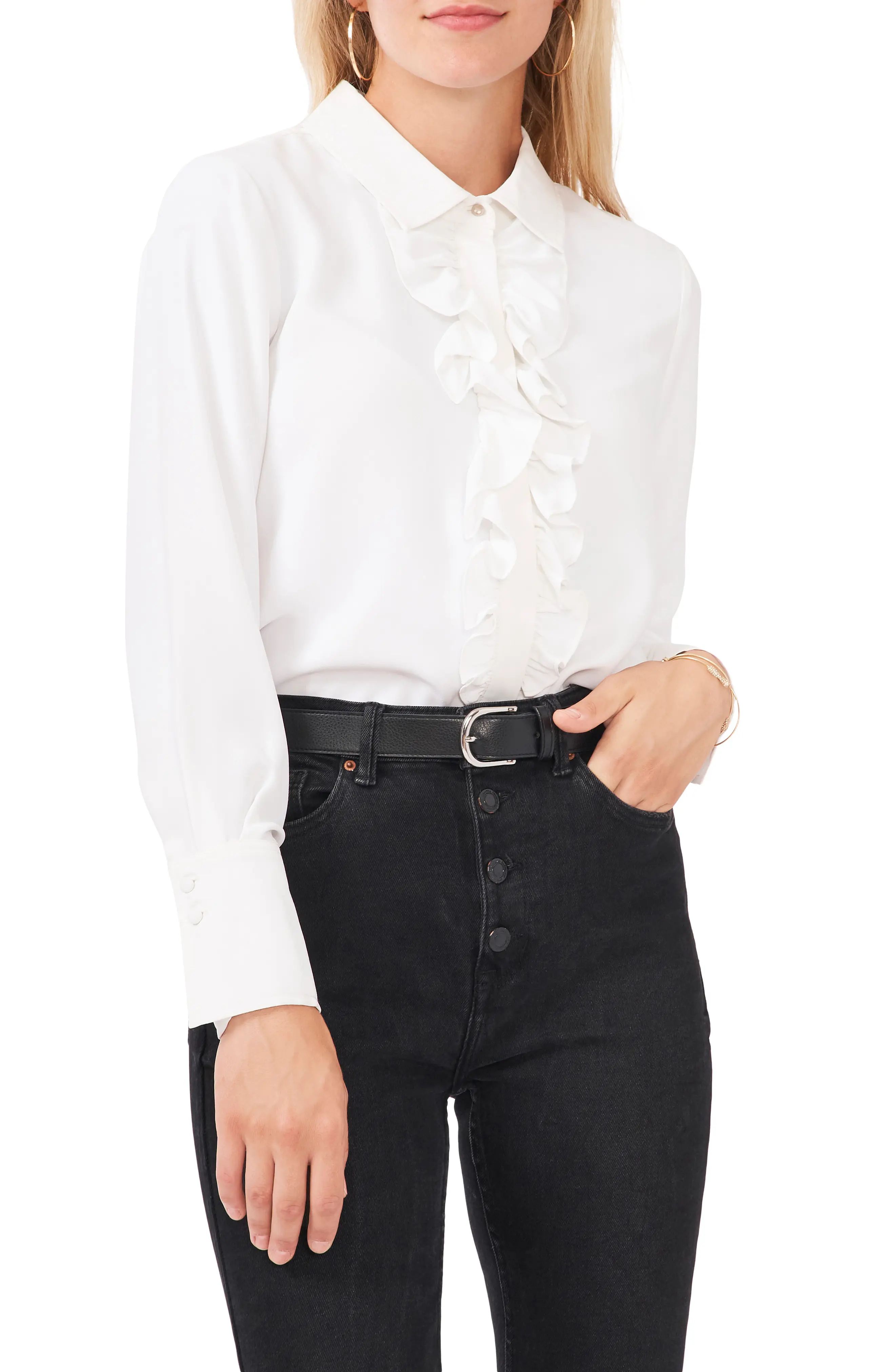 Vince Camuto Ruffle Placket Button-Up Shirt, Size X-Large in New Ivory at Nordstrom | Nordstrom