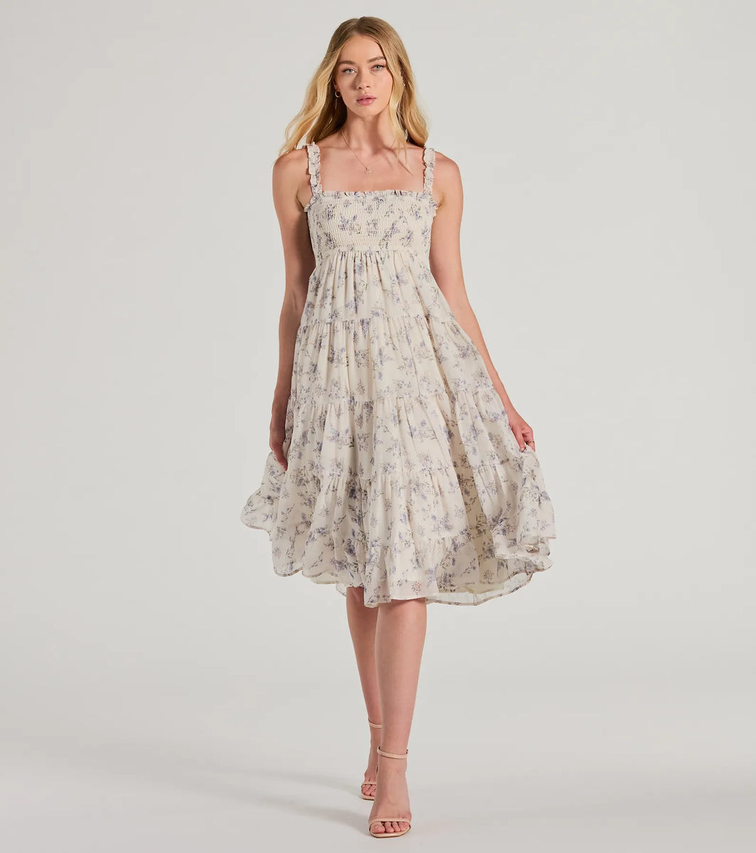 Effortless Love Ruffled Floral Chiffon Midi Dress | Windsor Stores