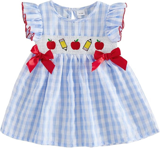 Toddler Baby Girl Back to School Outfit Smocked Dress Summer Sets | Little girl Apple Pencil Slee... | Amazon (US)