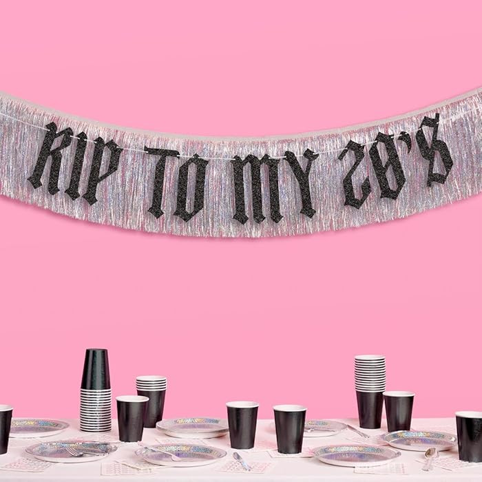xo, Fetti RIP to My 20s Fringe Banner - Black Glitter & Iridescent Fringe, 5.5 Ft. | Birthday Dec... | Amazon (US)