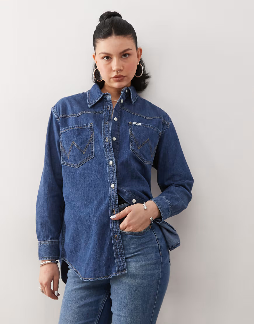 Wrangler loose fit denim shirt in dark blue | ASOS (Global)