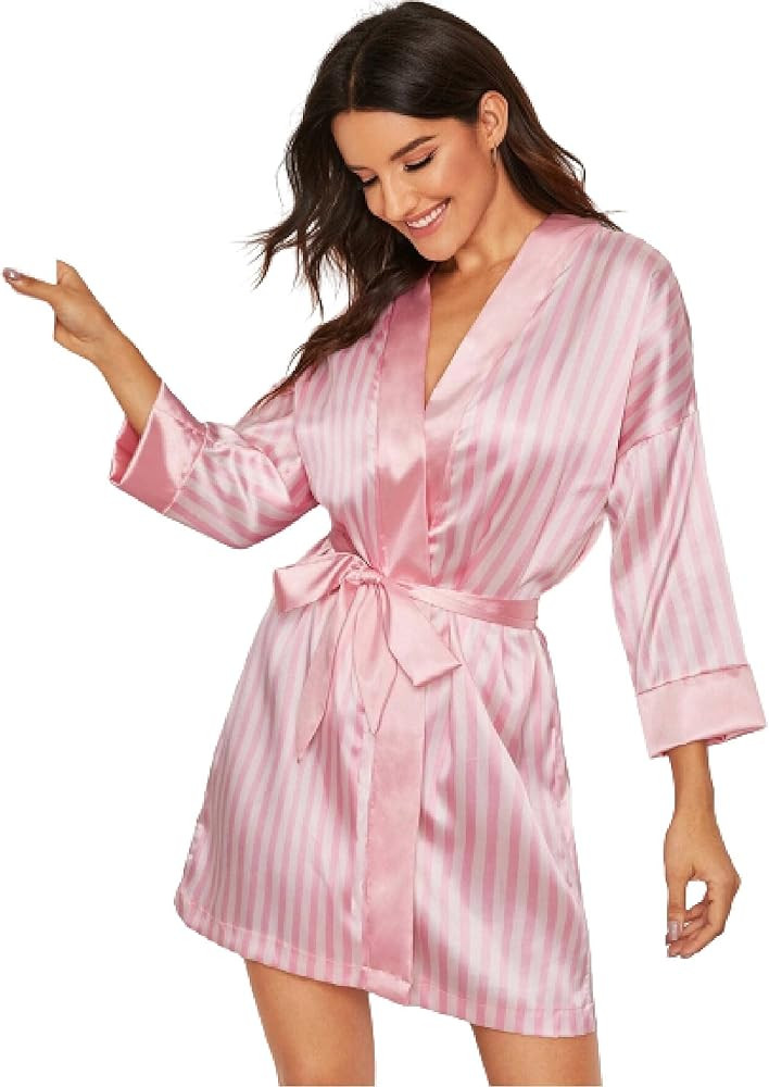 Floerns Women's Bridesmaid Satin Kimono Oblique V Neck Bathrobe Robes | Amazon (US)