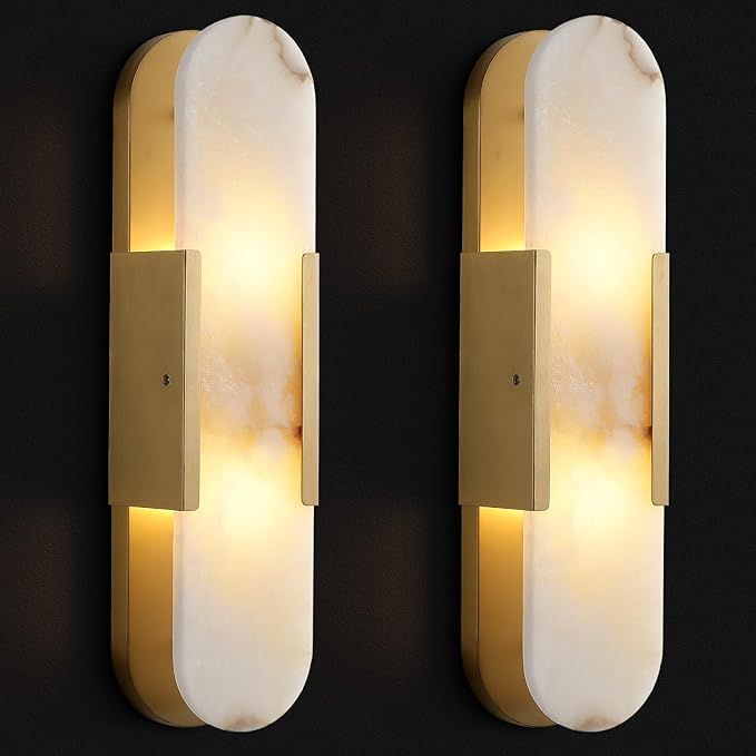 Wall Sconces Set of Two,19.7'' Alabaster Wall Sconce,Brass Bedside Wall Lamp for Bathroom,Indoor ... | Amazon (US)