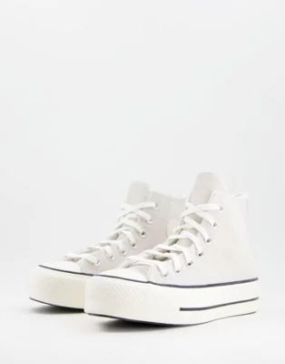 Converse – Chuck Taylor – Gefütterte Sneaker aus Wildleder in gebrochenem Weiß mit Plateaus... | ASOS (Global)