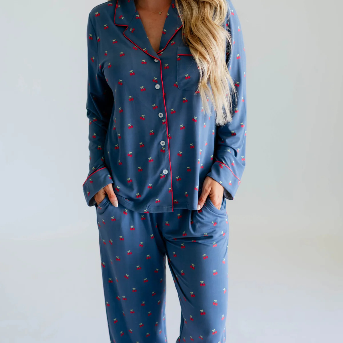 Women's Button Up Set In Cherries | Silks Design