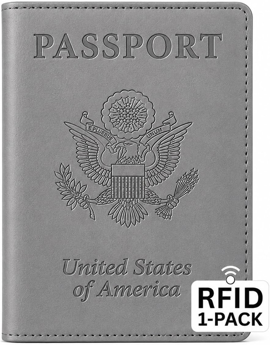 Ciana Passport Holder for Travel, RFID Passport Wallet, Leather Passport Cover & Card Holder for Men & Women, Slim Travel Wallet, Passport Case (Gray) | Amazon (US)