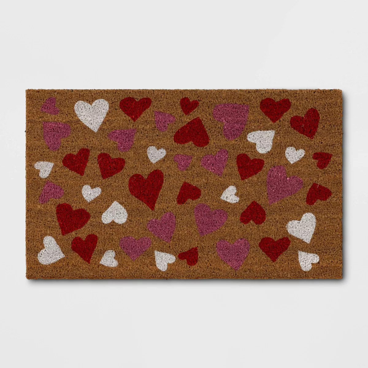 1'6"x2'6" Valentine's Day All Over Hearts Coir Doormat Pink/Red/White - Threshold™ | Target