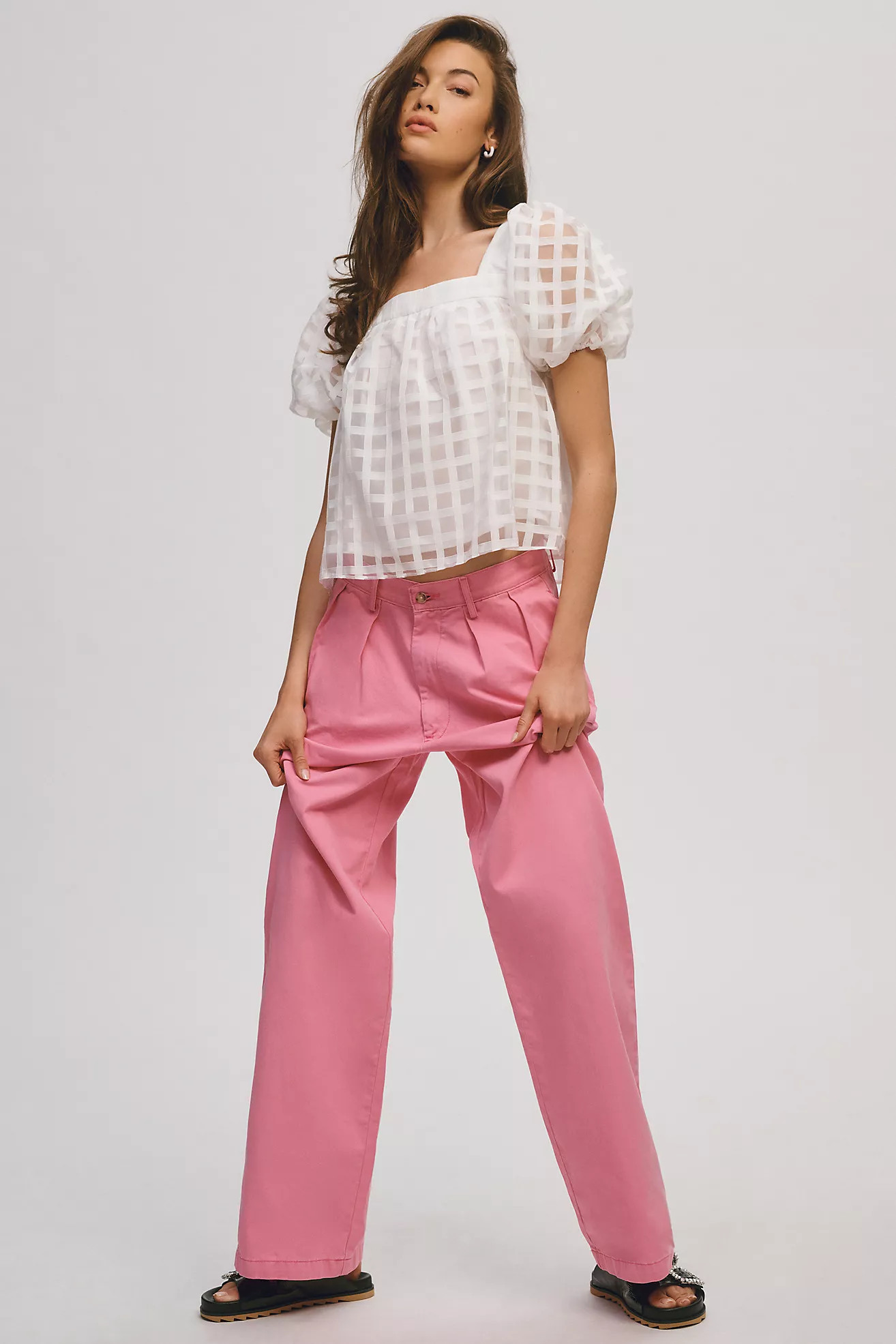English Factory Organza Puff-Sleeve Babydoll Top | Anthropologie (US)