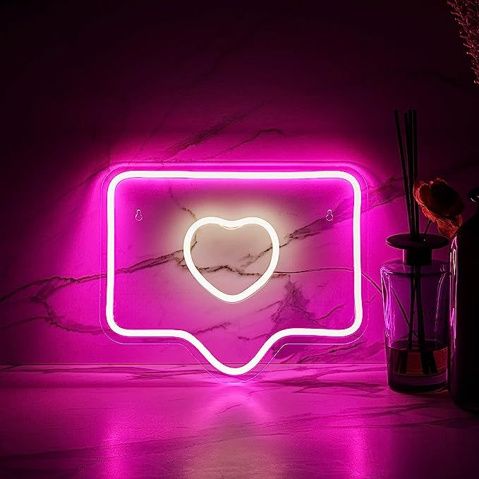 Kittenary |Like| Heart Neon Sign (LED) - Art for Wall Decor, Shaped Lamp, Social Media Decor Bedr... | Amazon (US)