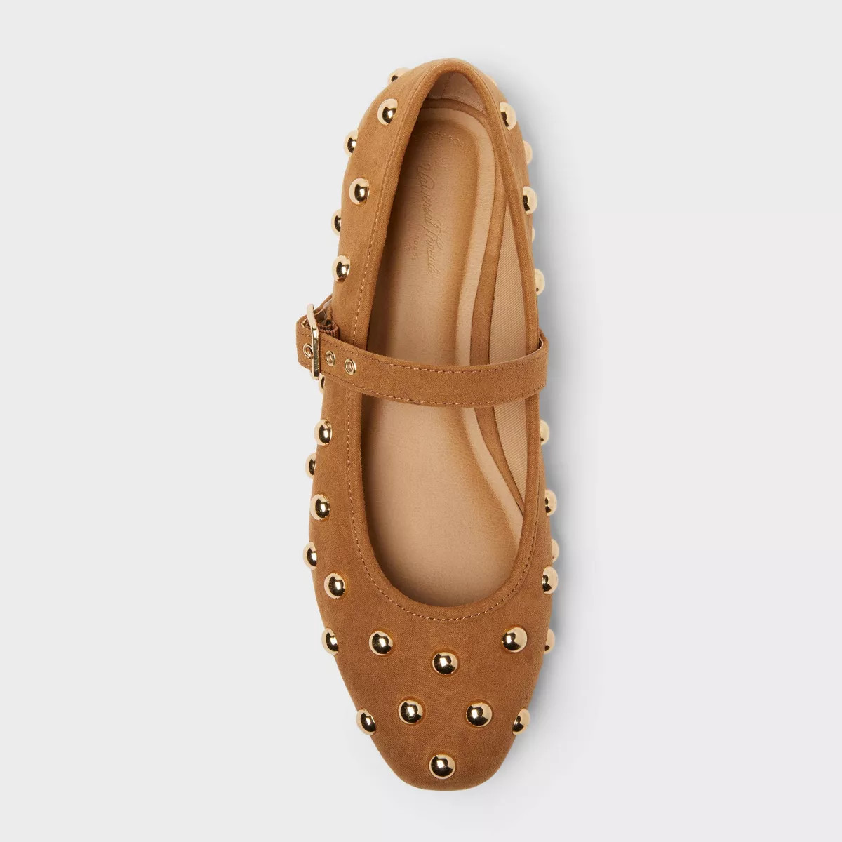 Women's Penny Gold Studded Mary Jane Flats with Memory Foam Insole - Universal Thread™ Cognac 8 | Target