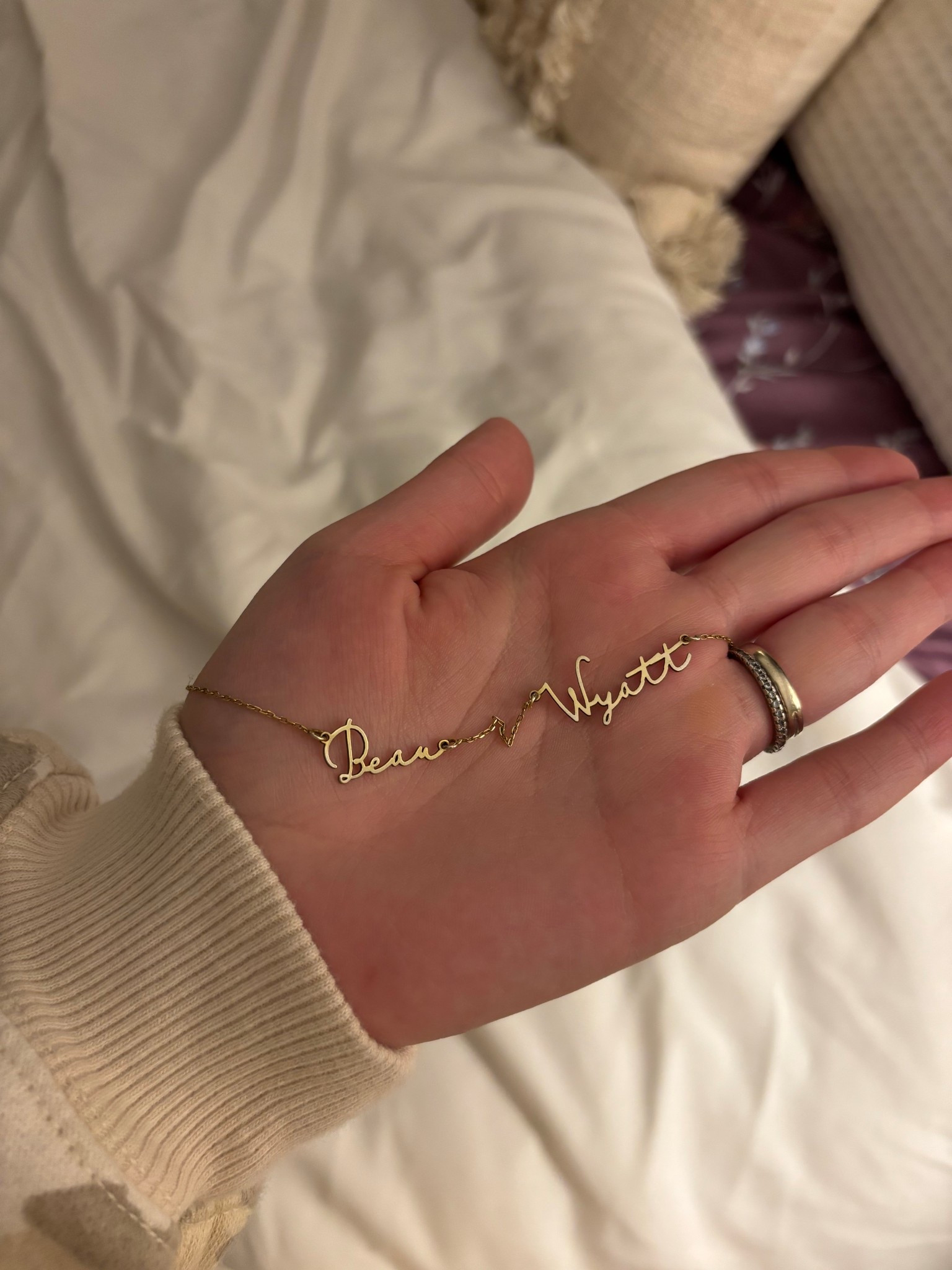 Repeat best seller! And I actually just ordered one for a friends daughter! I have two name necklaces for the boys. Individual ones and then this necklace Chandler gave me when Wyatt was born that has both of their names on one chain. I’m usually a dainty necklace person vs a statement piece so I wear this on the daily or layer it with other pieces ♥️ would be a great valentines or Mother’s Day gift :)

#LTKFindsUnder50 #LTKGiftGuide #LTKBeauty