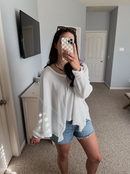 Waffle knit top! Major free people vibes! I’m in a medium. 

Spring outfit / summer outfit / vacation outfit / denim shorts 

#LTKfindsunder100 #LTKfindsunder50 #LTKstyletip