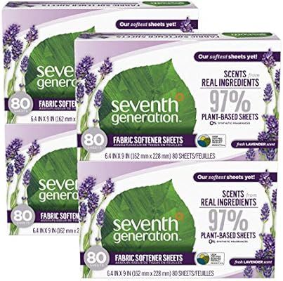 Seventh Generation Dryer Sheets, Fabric Softener, Fresh Lavender Scent, 80 Count, Pack of 4 | Amazon (US)