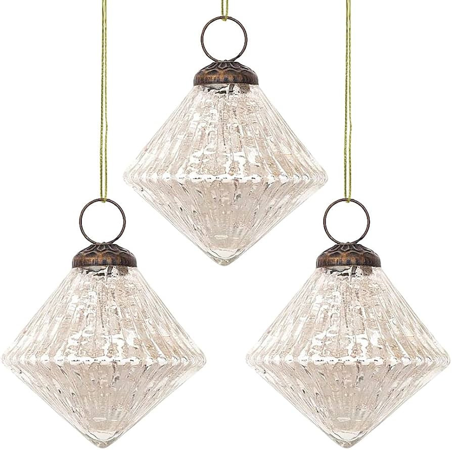 Amazon.com: 3 Pack | Luna Bazaar Vintage-Style Small Glass Ornament (2-Inch, Silver, Adele Design... | Amazon (US)