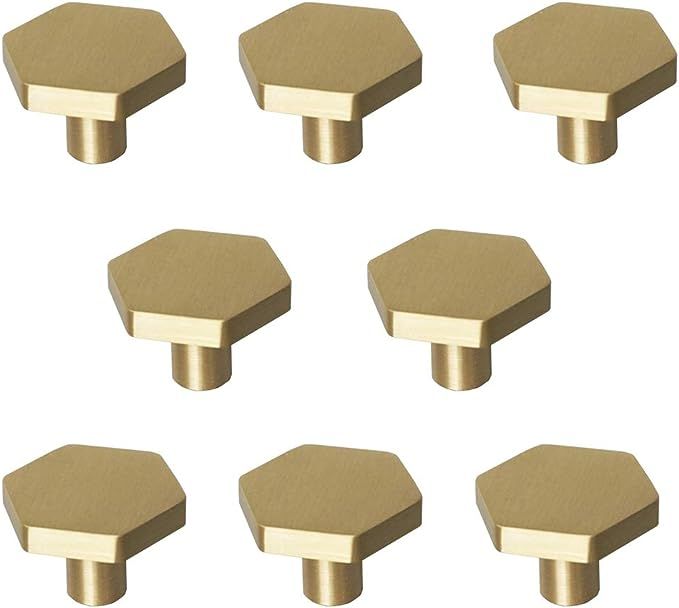 RZDEAL 1-1/10" Solid Brass Knobs Shoe Cabinets Knob and Pulls Brushed Gold Hexagon Handles for Dr... | Amazon (US)