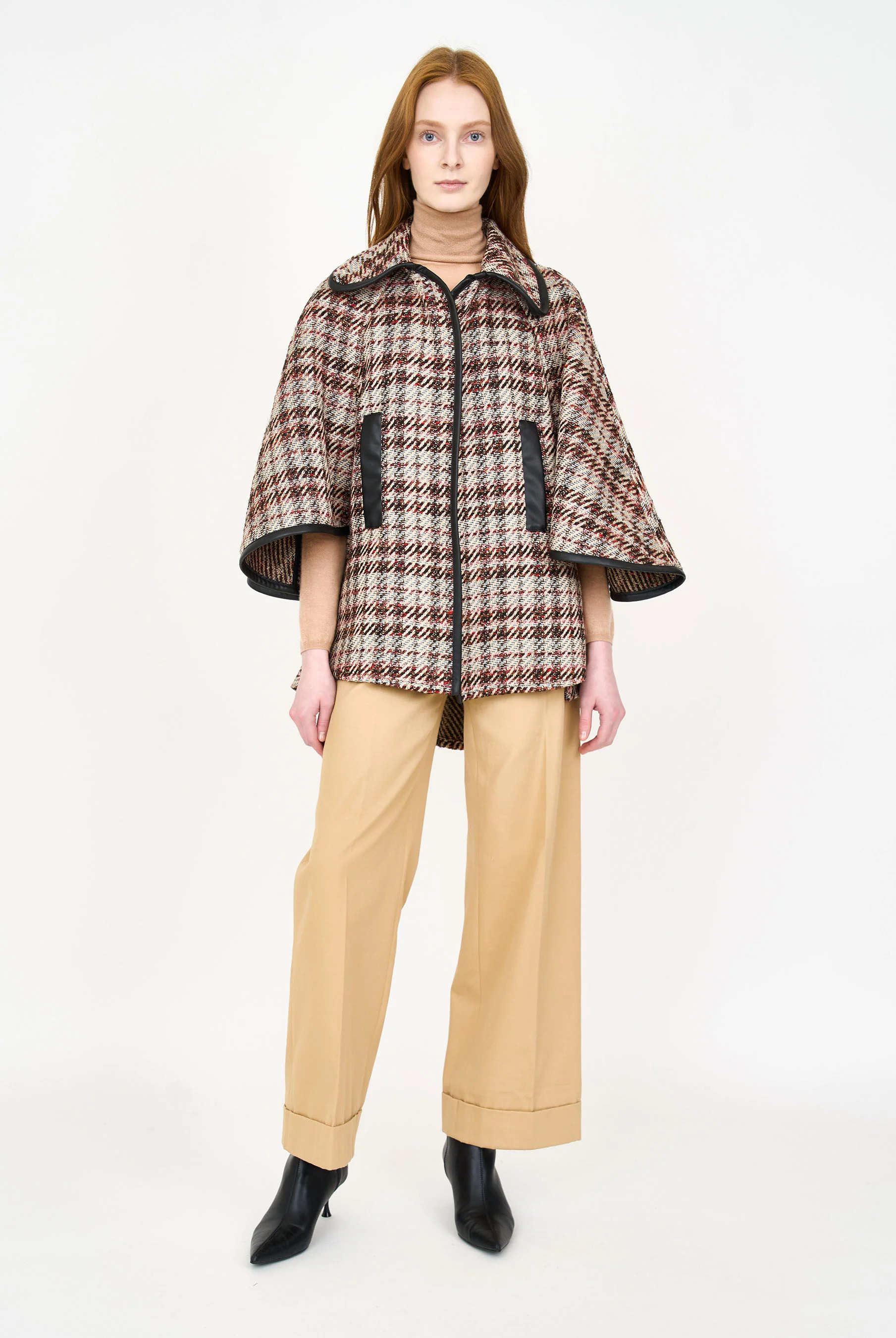 Romain Cape - Red Tweed | Christy Lynn