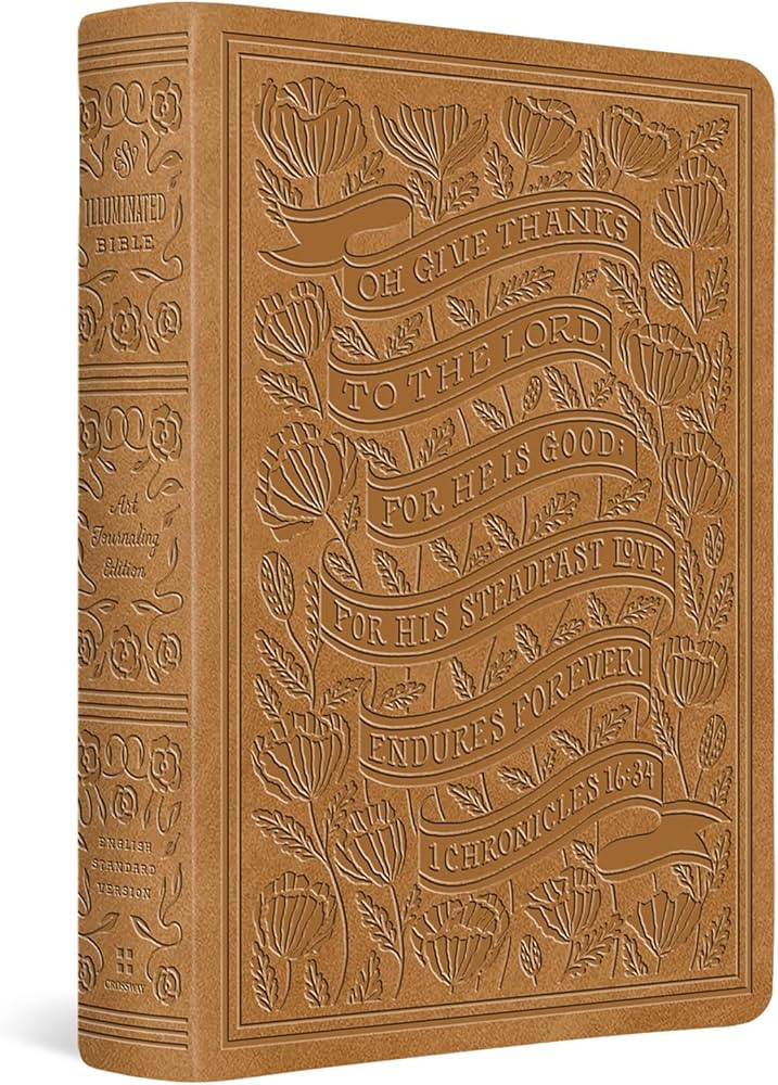 ESV Illuminated Bible, Art Journaling Edition (TruTone, Nubuck Caramel, 1 Chronicles 16:34 Design... | Amazon (US)