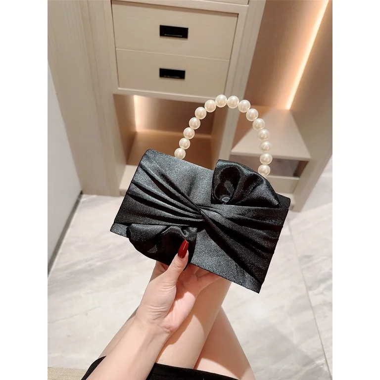 Satin Evening Bag Bow Flap Clutch Purse for Women Formal Party/Prom/Wedding 219 black | Walmart (US)