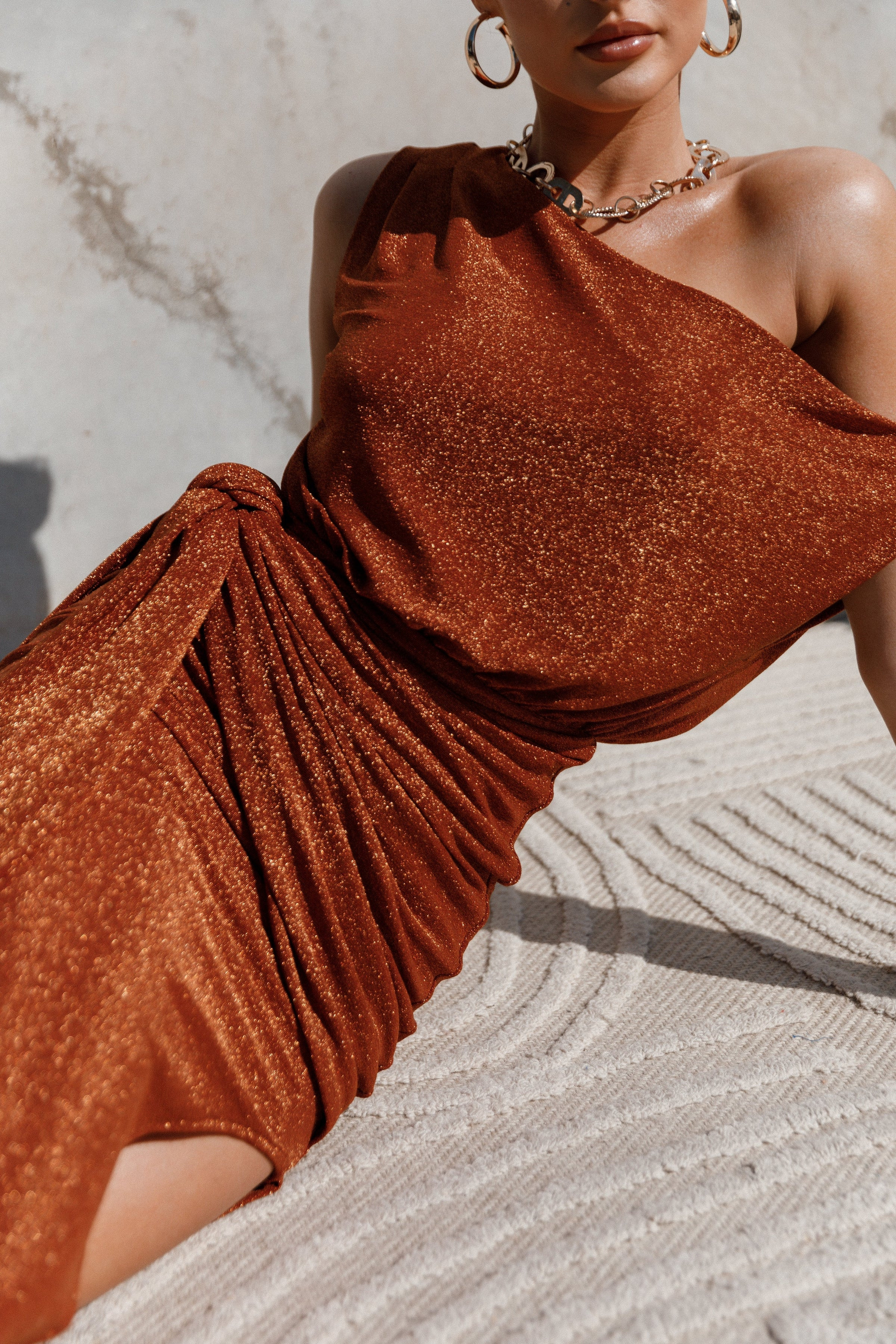 Santiago Off Shoulder Midi Dress - Bronze | Petal & Pup (US)