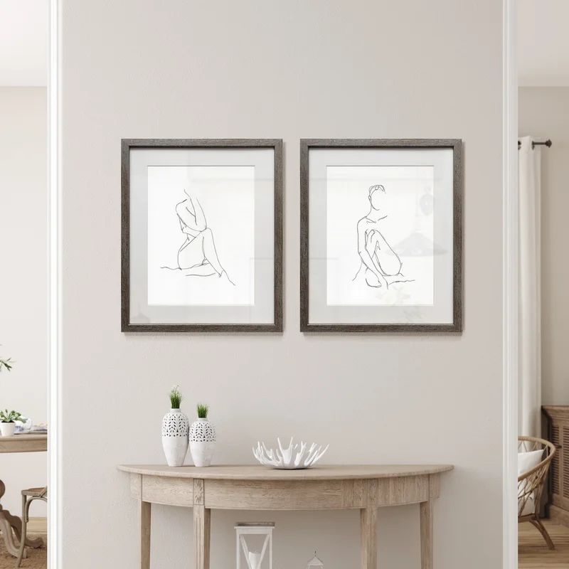 Nude Contour Sketch I Framed On Paper 2 Pieces Print | Wayfair North America