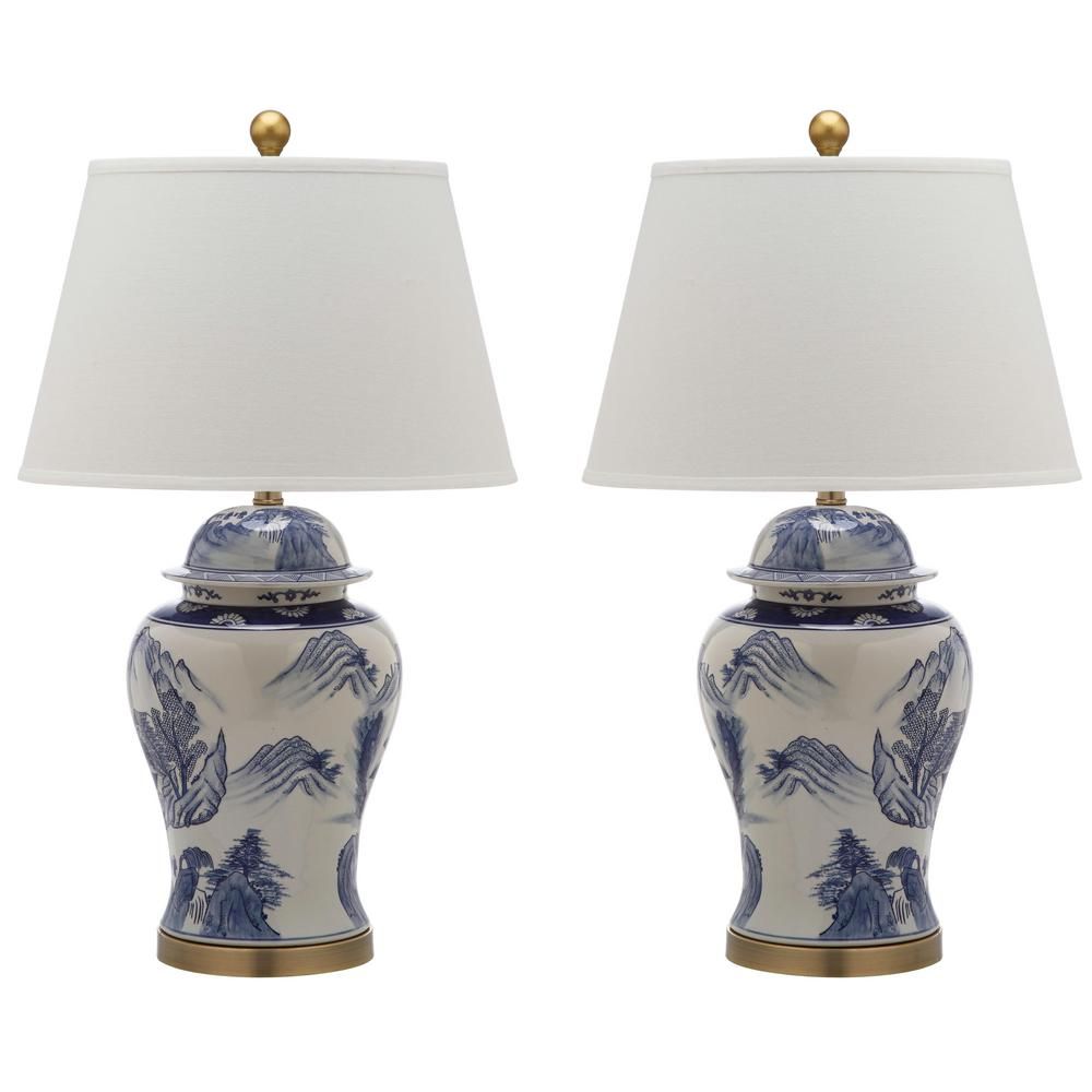 SAFAVIEH Shanghai 29.5 in. Blue/White Ginger Jar Table Lamp with White Shade (Set of 2)-LIT4173A-... | The Home Depot