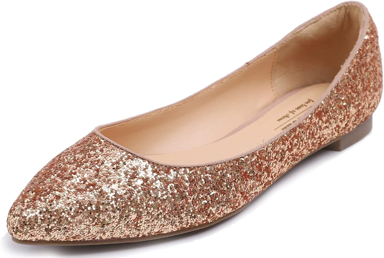 Feversole Women's Sparkle Memory Foam Cushioned Colorful Shiny Ballet Flats Glitter | Amazon (CA)