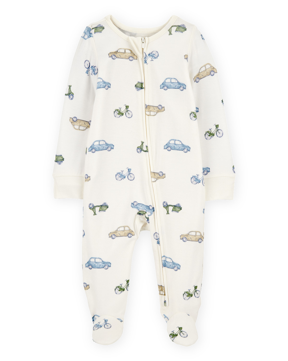 Baby Boy Car Print 2-Way Zip PurelySoft Sleep & Play Pajamas - Ivory | Carter's Inc