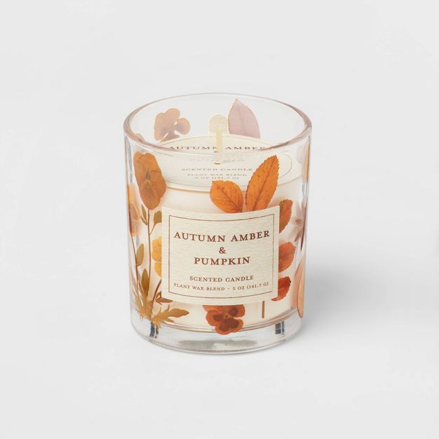 Autumn Amber & Pumpkin Botanical Glass Candle Rust - Threshold™ | Target