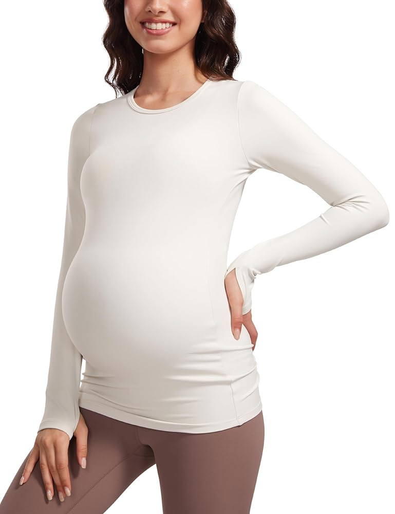 CRZ YOGA Womens Butterluxe Long Sleeve Maternity Tops Crewneck Pregnancy Basic Shirts Soft Athlet... | Amazon (US)