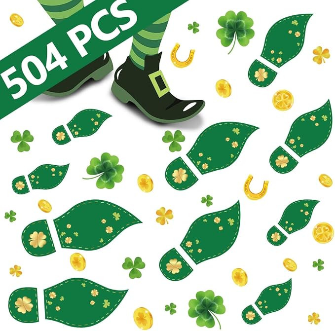jollylife 504PCS St. Patrick's Day Decorations Leprechaun Footprints Floor Decals - Shamrock Gold... | Amazon (US)