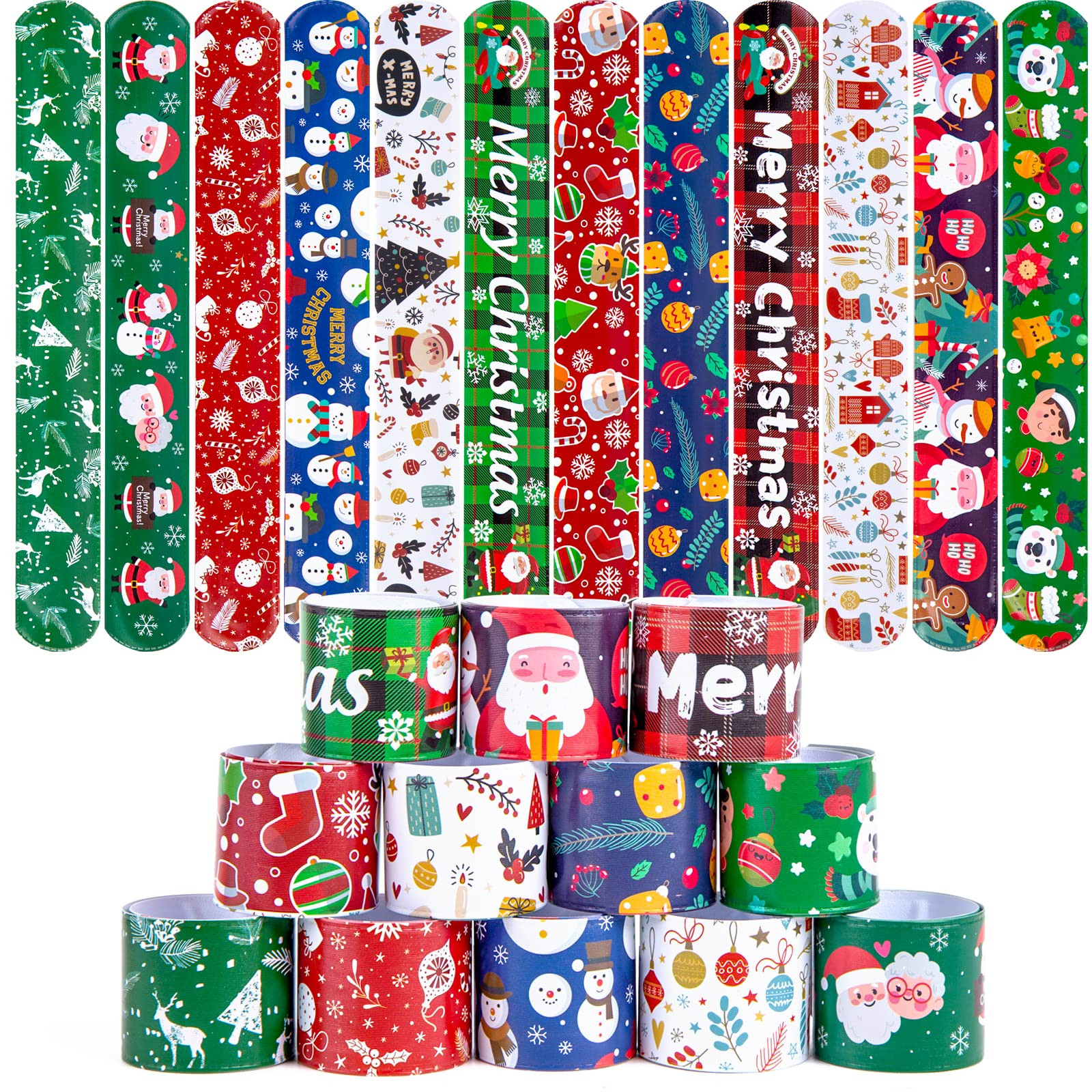 MCPINKY Christmas Slap Bracelets - 48PCS Slap Wristbands Bulk 12 Snap Wristbands for Boys & Girls... | Amazon (US)