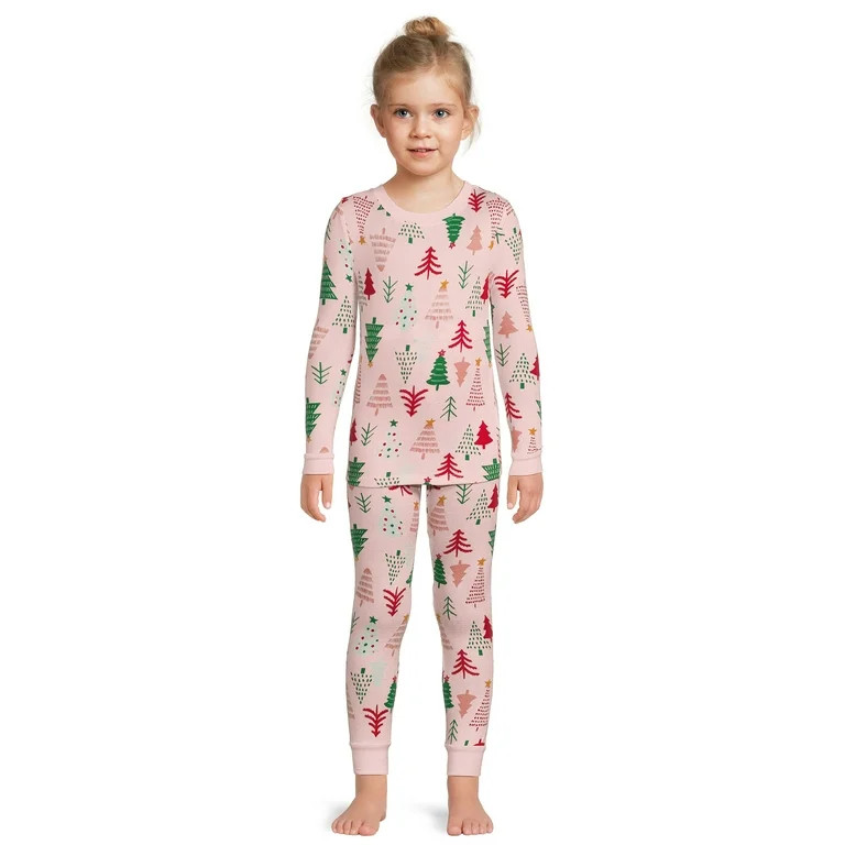 Holiday Time Girls Tight Fit Long Sleeve Sleepwear Pajama Top and Pants, 2-Piece Set, Sizes 4-10 | Walmart (US)