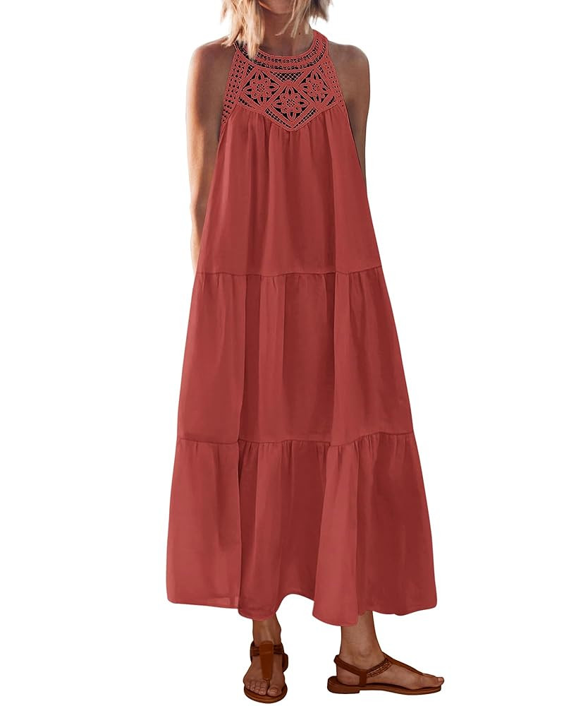 BTFBM Summer Halter Dresses for Women 2025 Casual Spring Hollow Out Sleeveless Boho Sundresses Be... | Amazon (US)