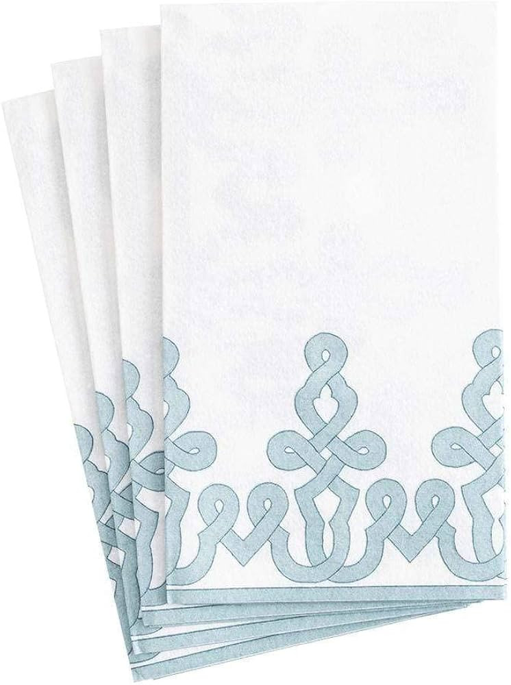 Caspari Dessin Passementerie Paper Linen Guest Towel Napkins in Stone Blue - Two Packs of 12 | Amazon (US)