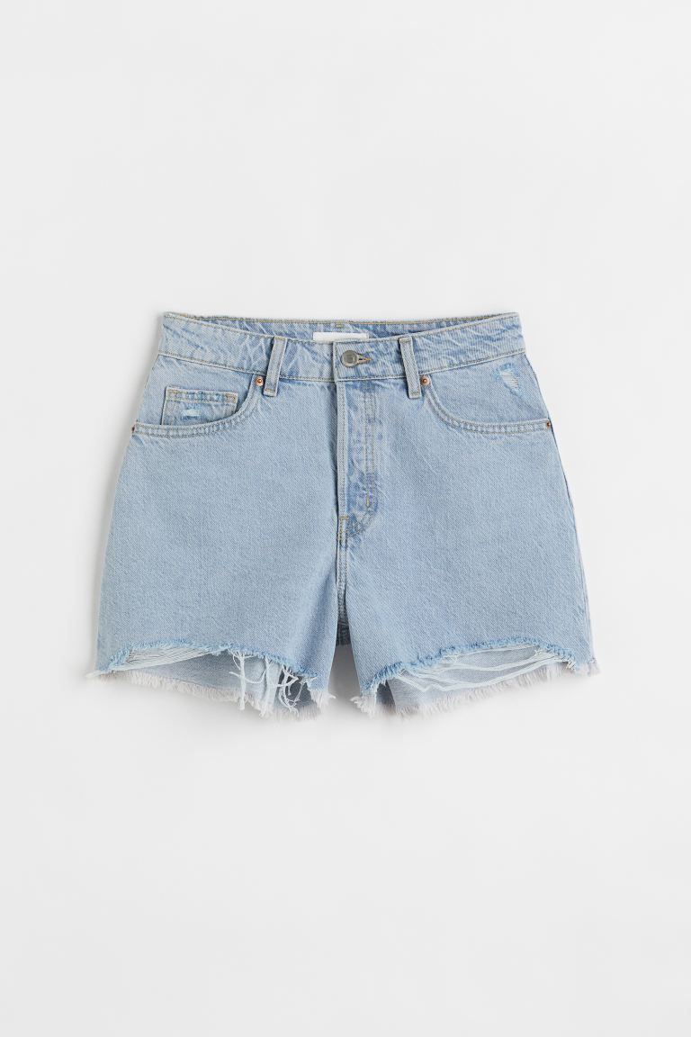 5-pocket shorts in washed cotton denim with heavily distressed details. Regular waist, button fly... | H&M (US + CA)